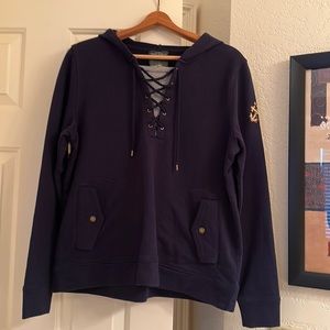 NWT LRL Lauren Jeans navy hooded sweatshirt w/nautical theme Washable/Size Large